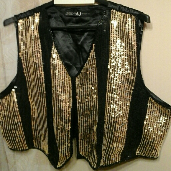 Jackets & Blazers - Black and Gold Sequin Vest - 2xl